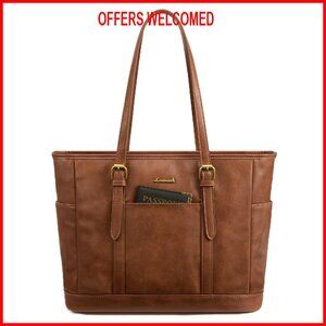 Vintage Leather Tote Bag with iPad Compartment Multiple Pockets